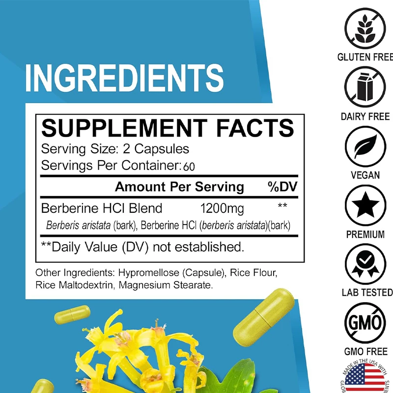 1200 mg HCL-supplement, onders - Berberine Hcl Capsule recensie en prijs